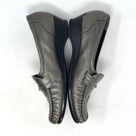 SAS Shoe Women 8.5 Easier Gray Leather Dress Loafer Tripad Comfort Moccasin Heel - Picture 4 of 11